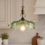 Lampa Wisząca Vintage ze Szklanym Kloszem w Kwiaty - Zielony