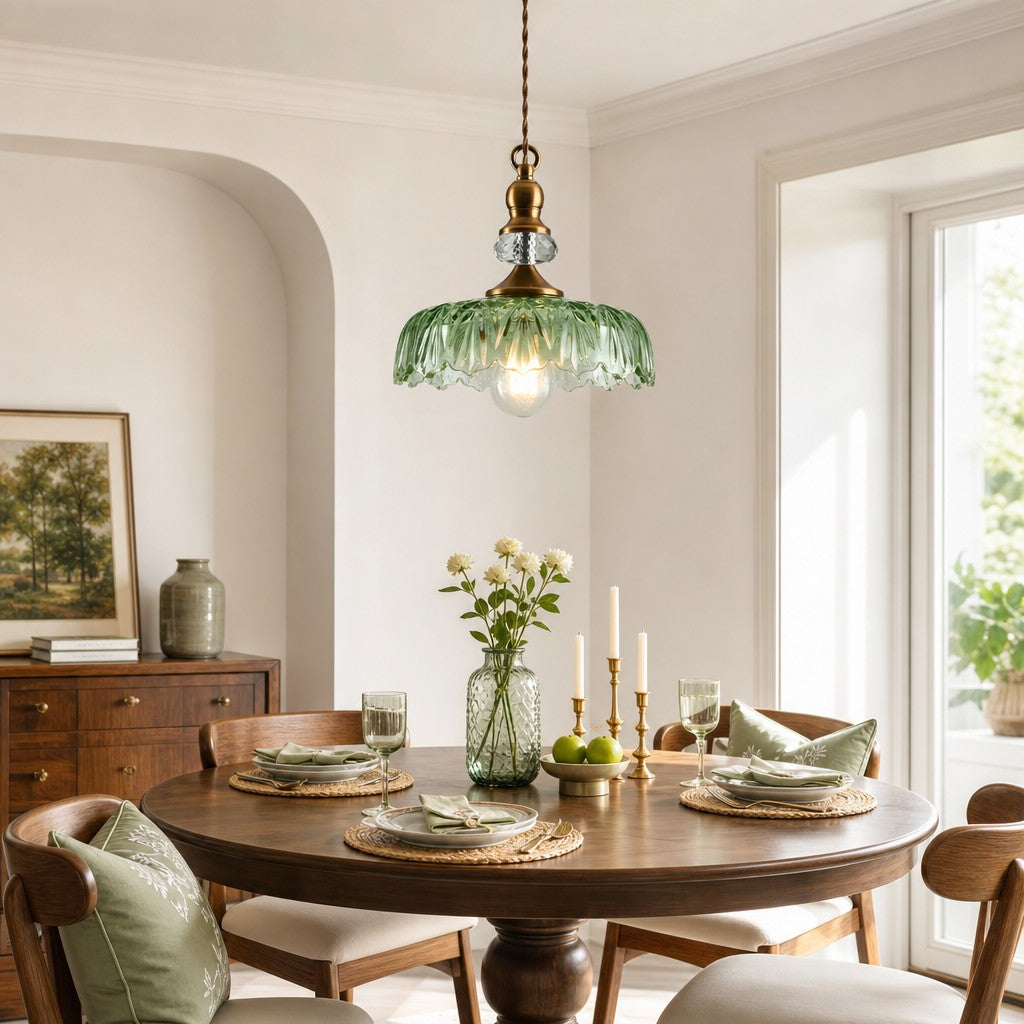 Lampa Wisząca Vintage ze Szklanym Kloszem w Kwiaty - 5