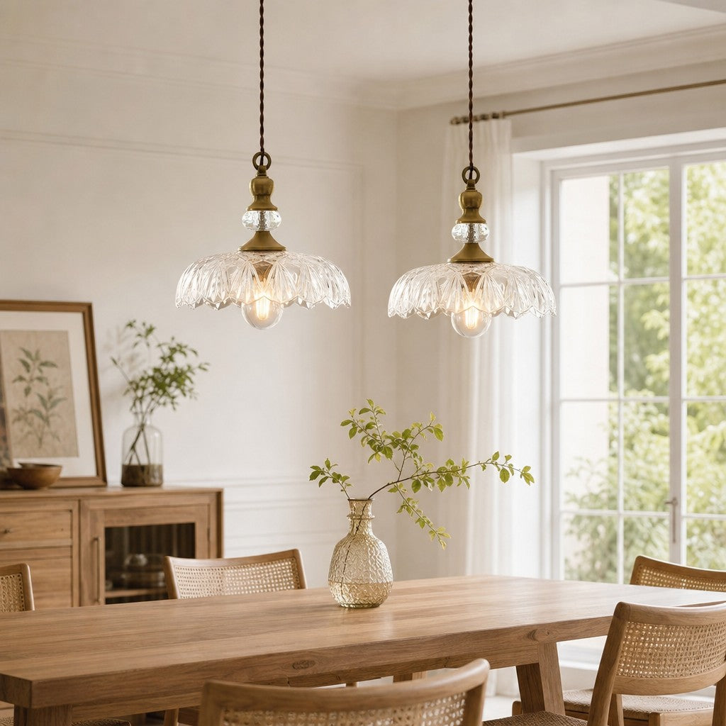 Lampa Wisząca Vintage ze Szklanym Kloszem w Kwiaty - 7