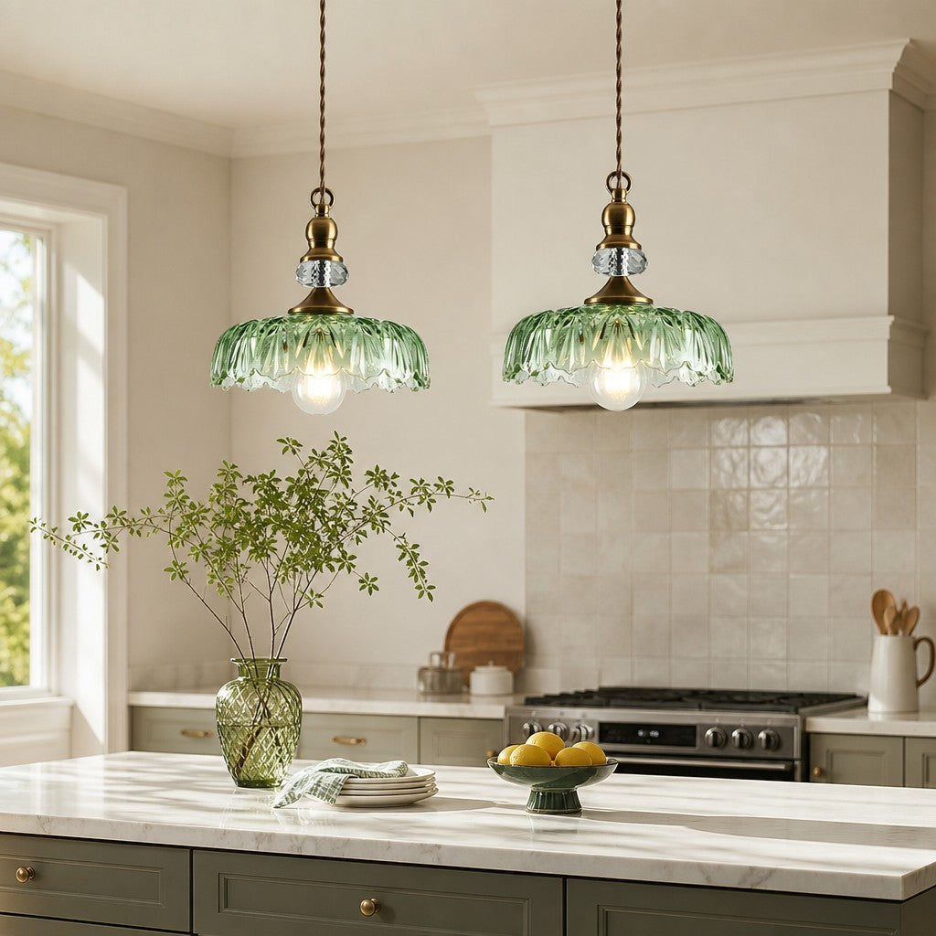 Lampa Wisząca Vintage ze Szklanym Kloszem w Kwiaty - 8