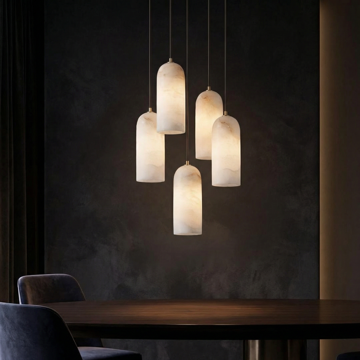 Lampa Wisząca z Marmuru z Miedzianym Wykończeniem - 7