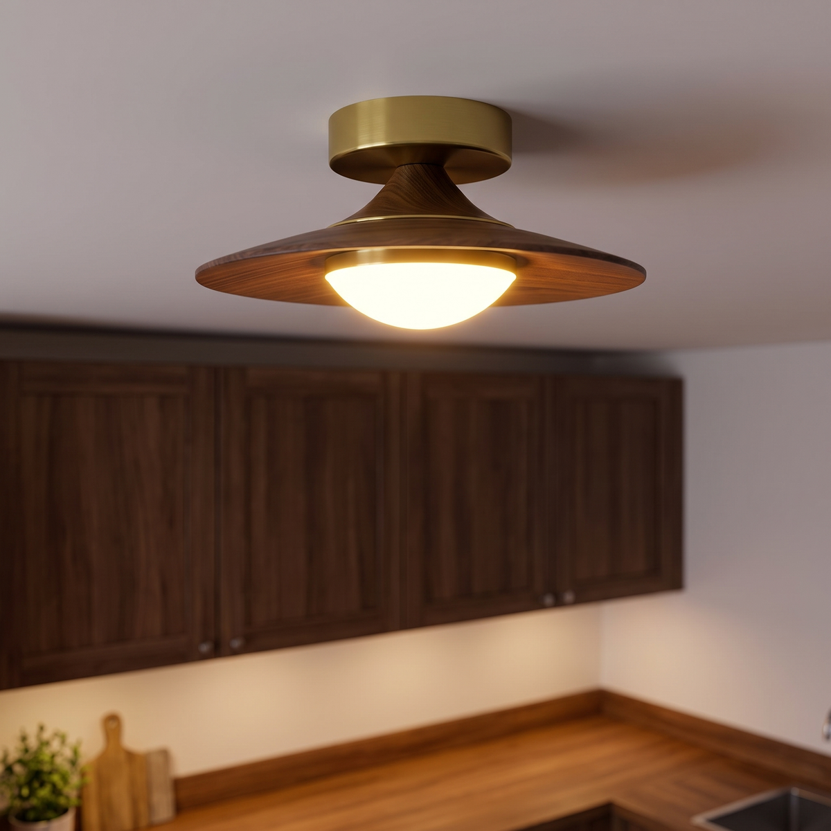 Lampa Sufitowa Kuchenna Drewniana z Ciepłym Ściemnianiem Triac
