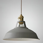 Industrialna Lampa Wisząca z Okrągłym Metalowym Kloszem i Skręconym Przewodem - Szary
