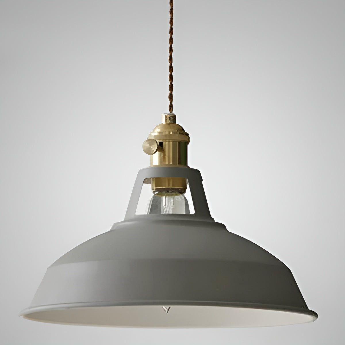 Industrialna Lampa Wisząca z Okrągłym Metalowym Kloszem i Skręconym Przewodem - Szary