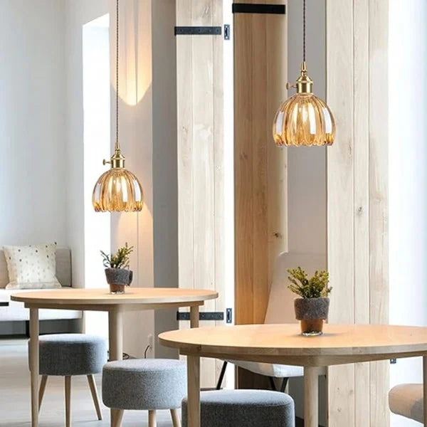 Lampa Wisząca Retro ze Szklanym Kloszem w Kształcie Tulipana - 9