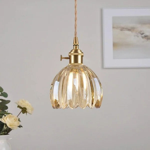 Lampa Wisząca Retro ze Szklanym Kloszem w Kształcie Tulipana - 11