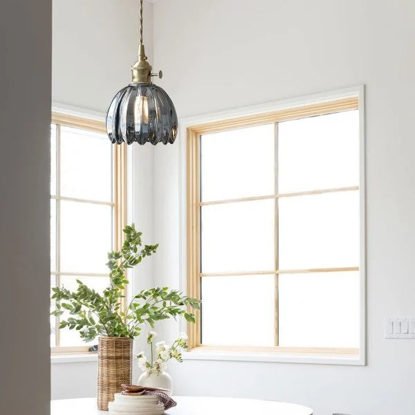 Lampa Wisząca Retro ze Szklanym Kloszem w Kształcie Tulipana - 12
