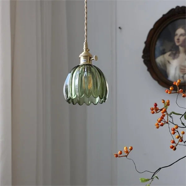 Lampa Wisząca Retro ze Szklanym Kloszem w Kształcie Tulipana