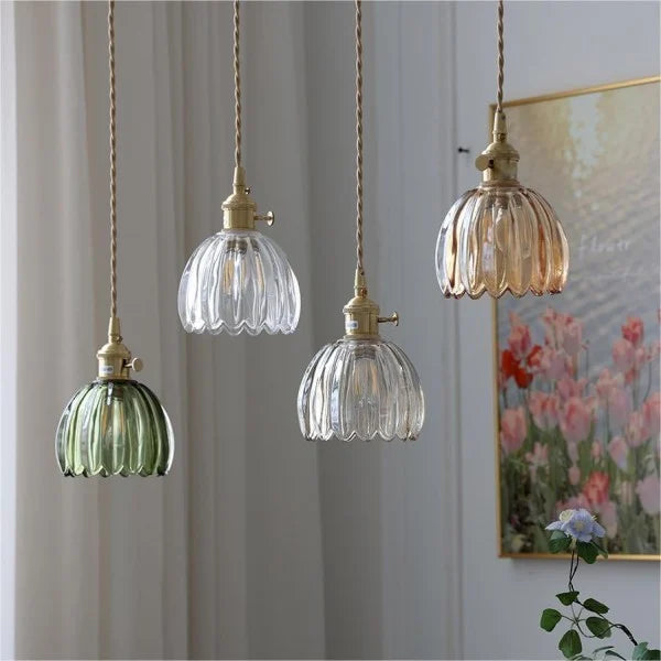 Lampa Wisząca Retro ze Szklanym Kloszem w Kształcie Tulipana - 3
