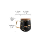 Kubek Ceramiczny z Marmurowym Wzorem i Drewnianą Pokrywką - 2