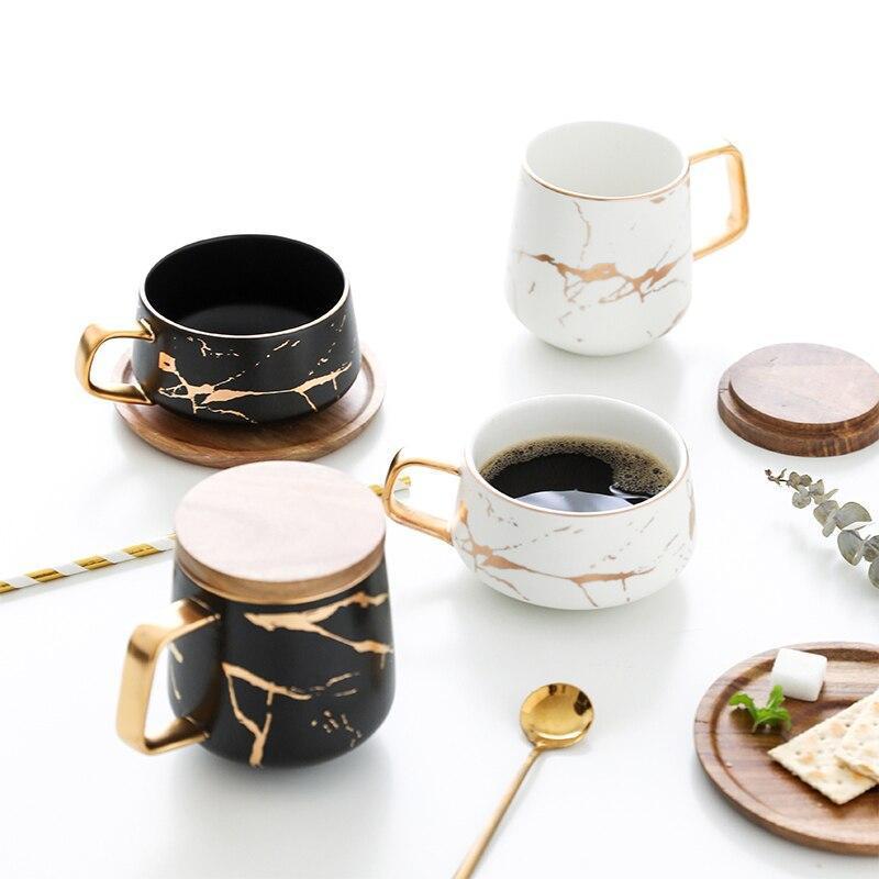 Kubek Ceramiczny z Marmurowym Wzorem i Drewnianą Pokrywką - 7