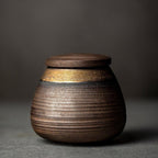 Ceramiczny Pojemnik na Herbatę z Pokrywką w Stylu Japońskim - Brązowy