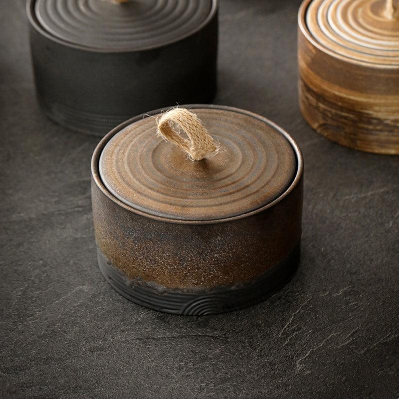 Pojemnik Ceramiczny z Pokrywką i Sznurkową Rączką Wabi-Sabi