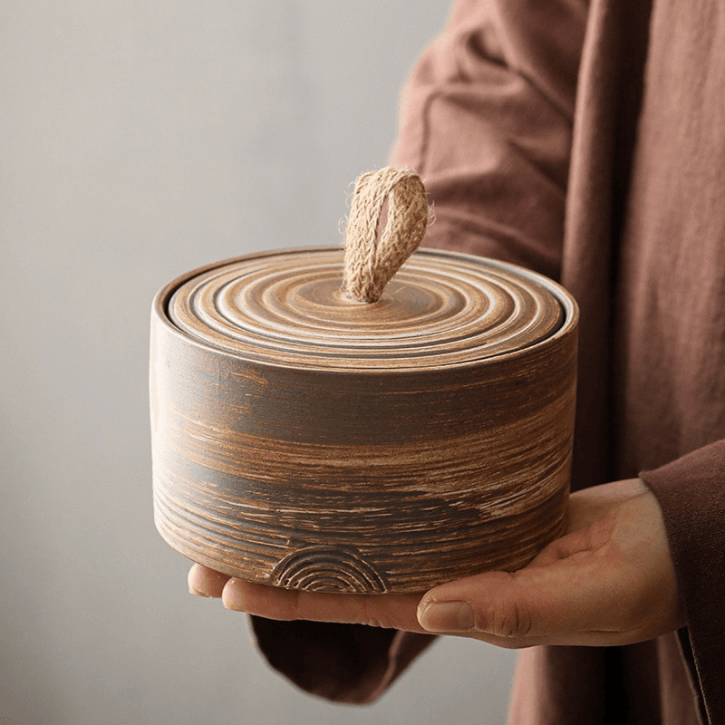 Pojemnik Ceramiczny z Pokrywką i Sznurkową Rączką Wabi-Sabi - 5