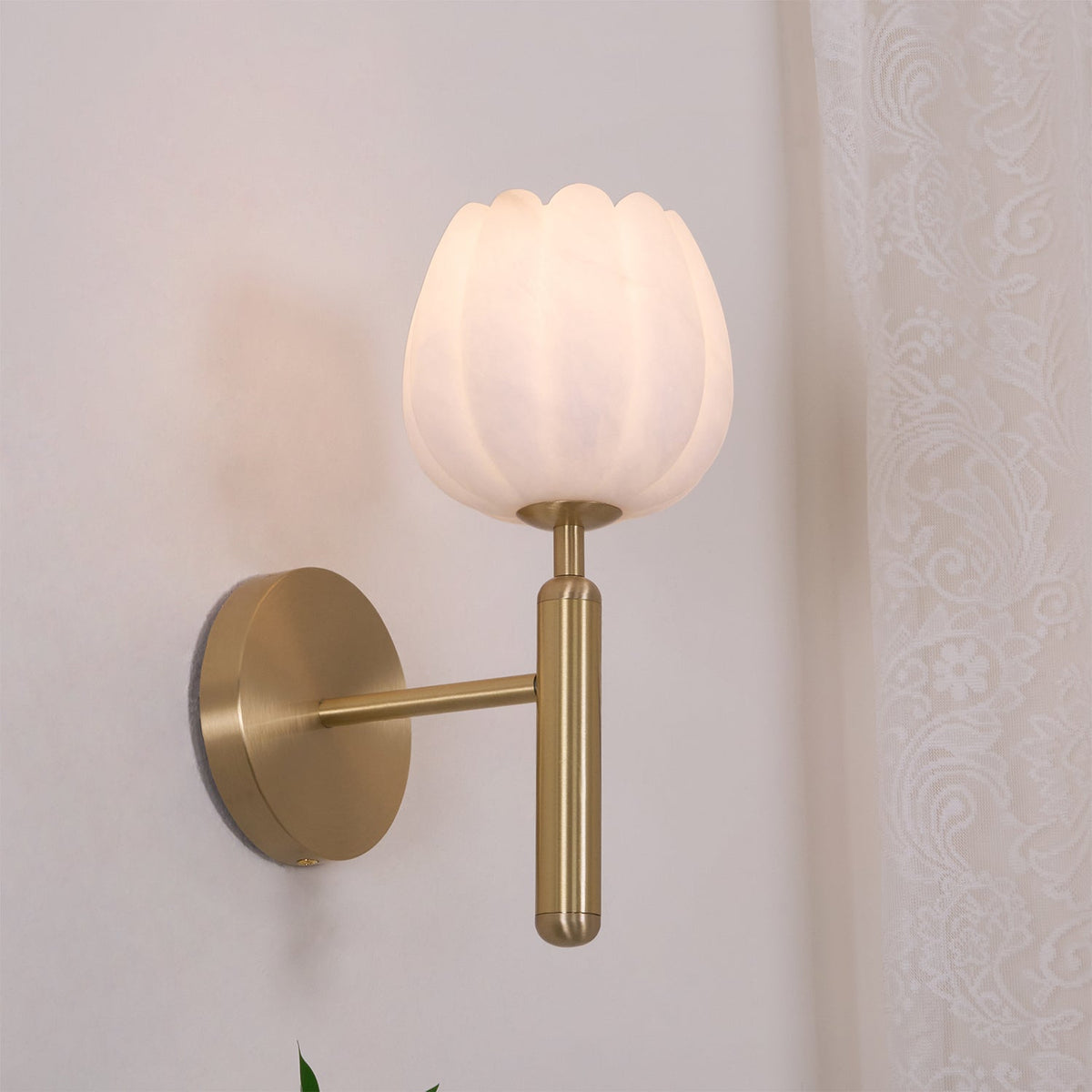 Kinkiet Art Deco z Kloszem w Kształcie Kwiatu z Alabastru - 9