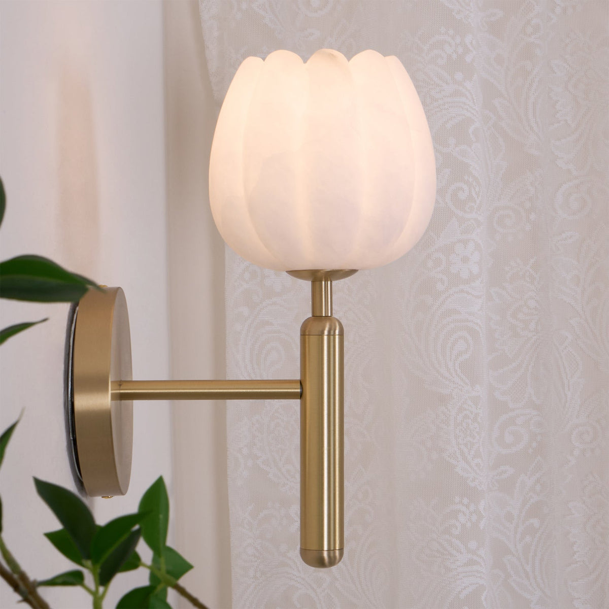 Kinkiet Art Deco z Kloszem w Kształcie Kwiatu z Alabastru - 13