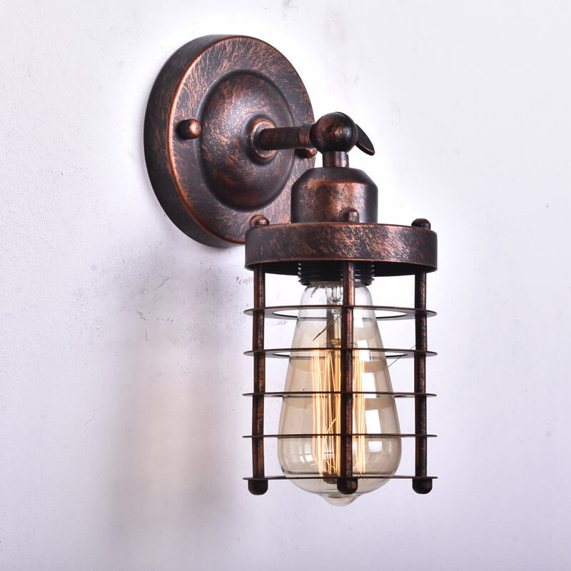 Kinkiet Industrialny Retro z Metalową Klatką i Oprawą E26 - 16