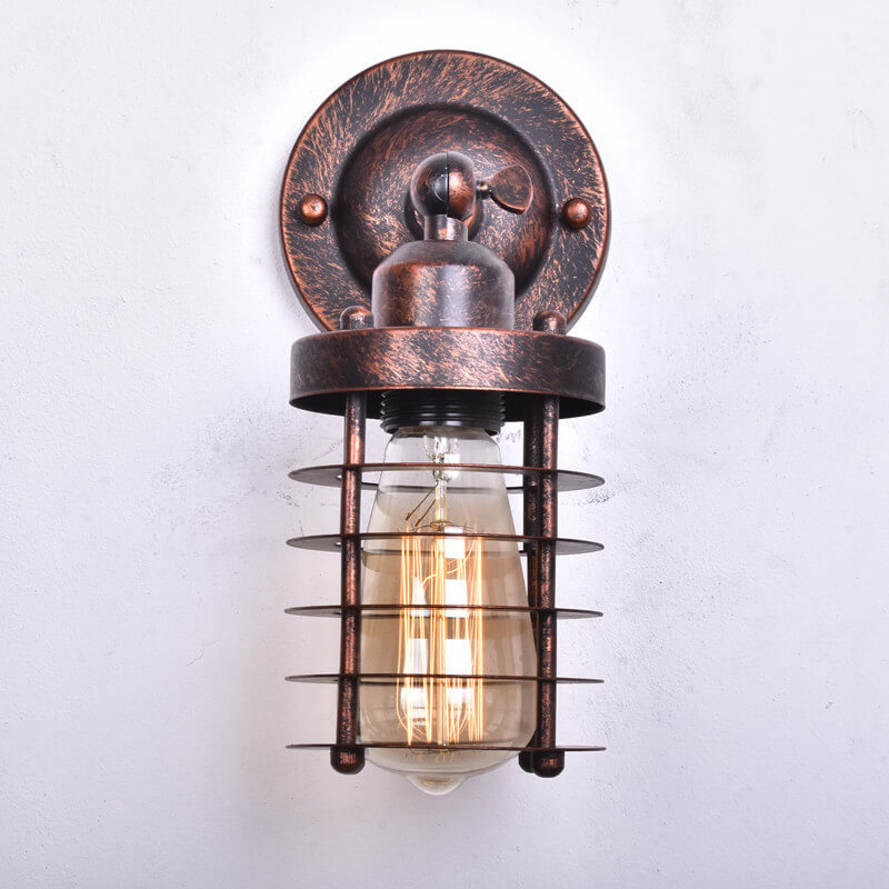 Kinkiet Industrialny Retro z Metalową Klatką i Oprawą E26 - 17