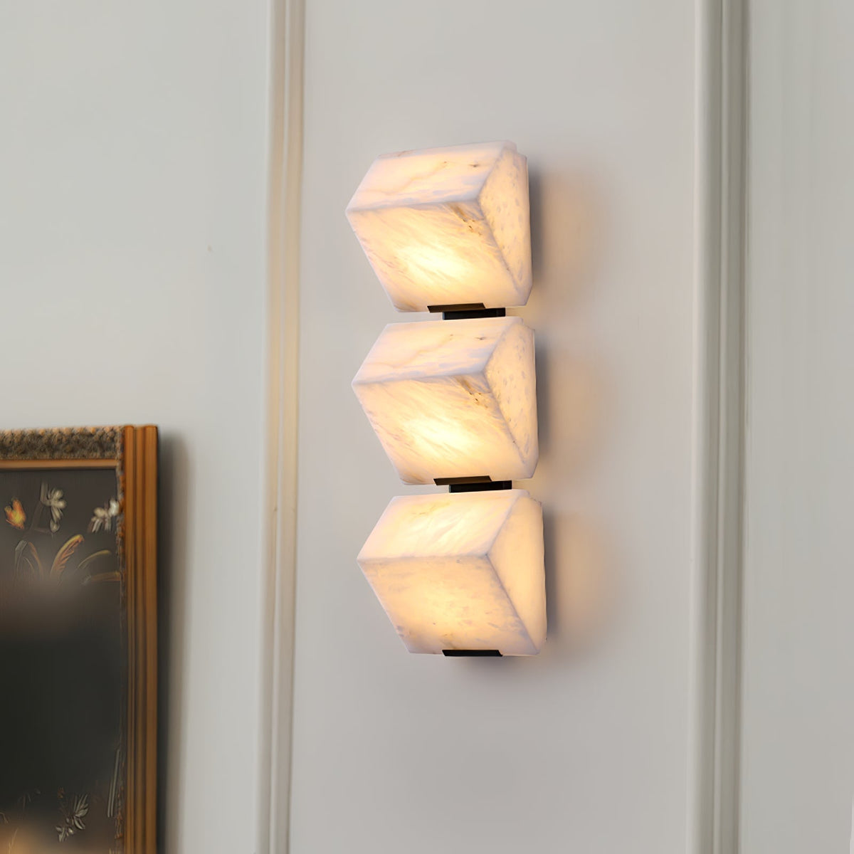 Kinkiet Ścienny Art Deco z Alabastrem w Kształcie Sześcianów - 6