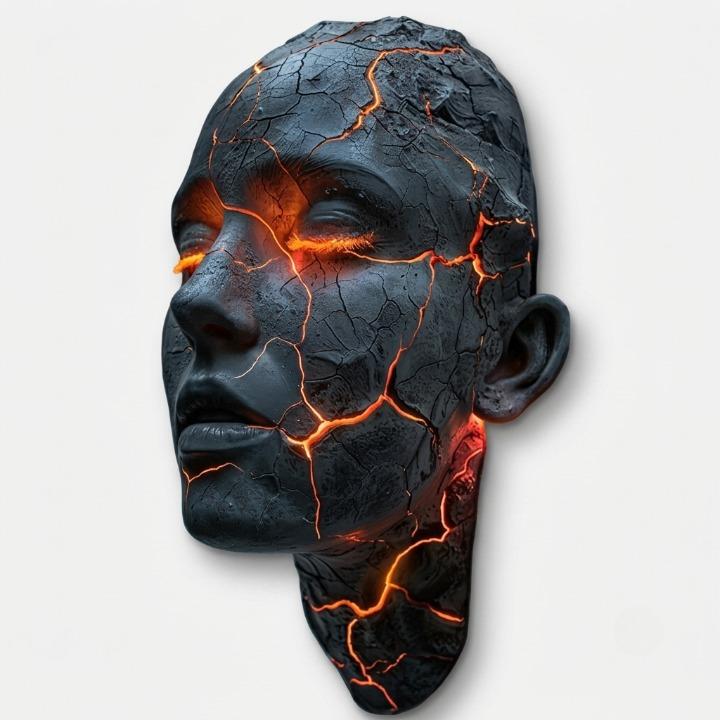 Kinkiet Ścienny Rzeźba Twarzy z Podświetlanymi Pęknięciami Modern Art - 9