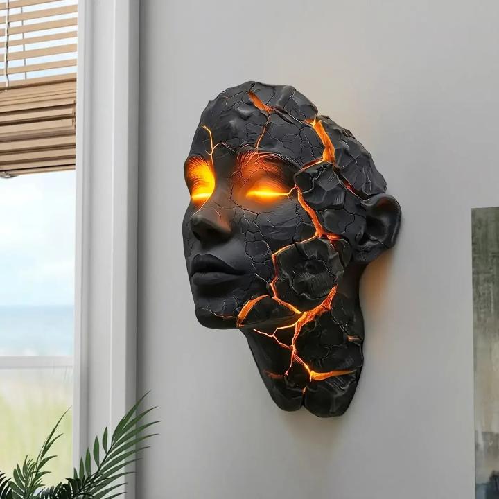 Kinkiet Ścienny Rzeźba Twarzy z Podświetlanymi Pęknięciami Modern Art - 2