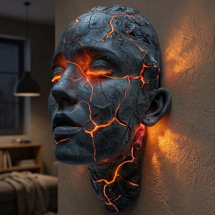 Kinkiet Ścienny Rzeźba Twarzy z Podświetlanymi Pęknięciami Modern Art - 3
