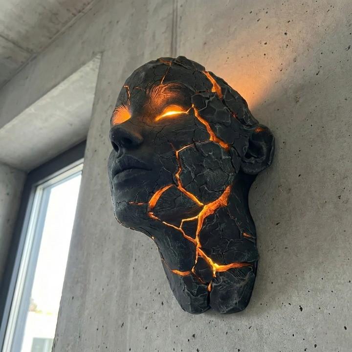 Kinkiet Ścienny Rzeźba Twarzy z Podświetlanymi Pęknięciami Modern Art - 5
