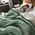 Koc Dwustronny Sherpa Fleece z Pikowaną Powierzchnią - Zielony