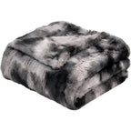 Koc Plaid ze Sztucznym Futrem z Wzorem Batik Dwustronny - Suchy Szary