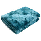 Koc Plaid ze Sztucznym Futrem z Wzorem Batik Dwustronny - Niebieski