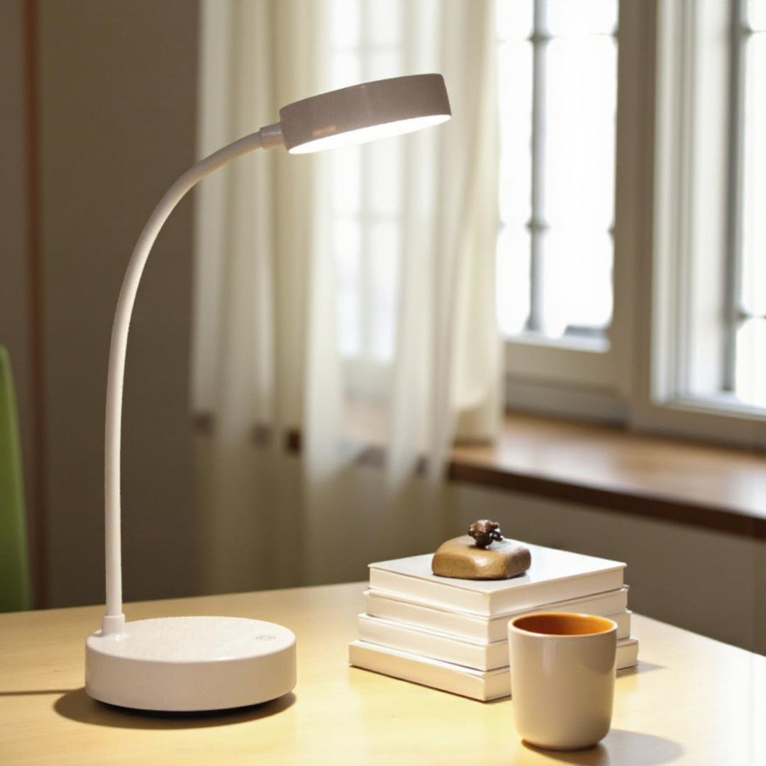 Lampa Biurkowa Minimalistyczna z Elastyczną Szyją i Regulacją Jasności - Biały