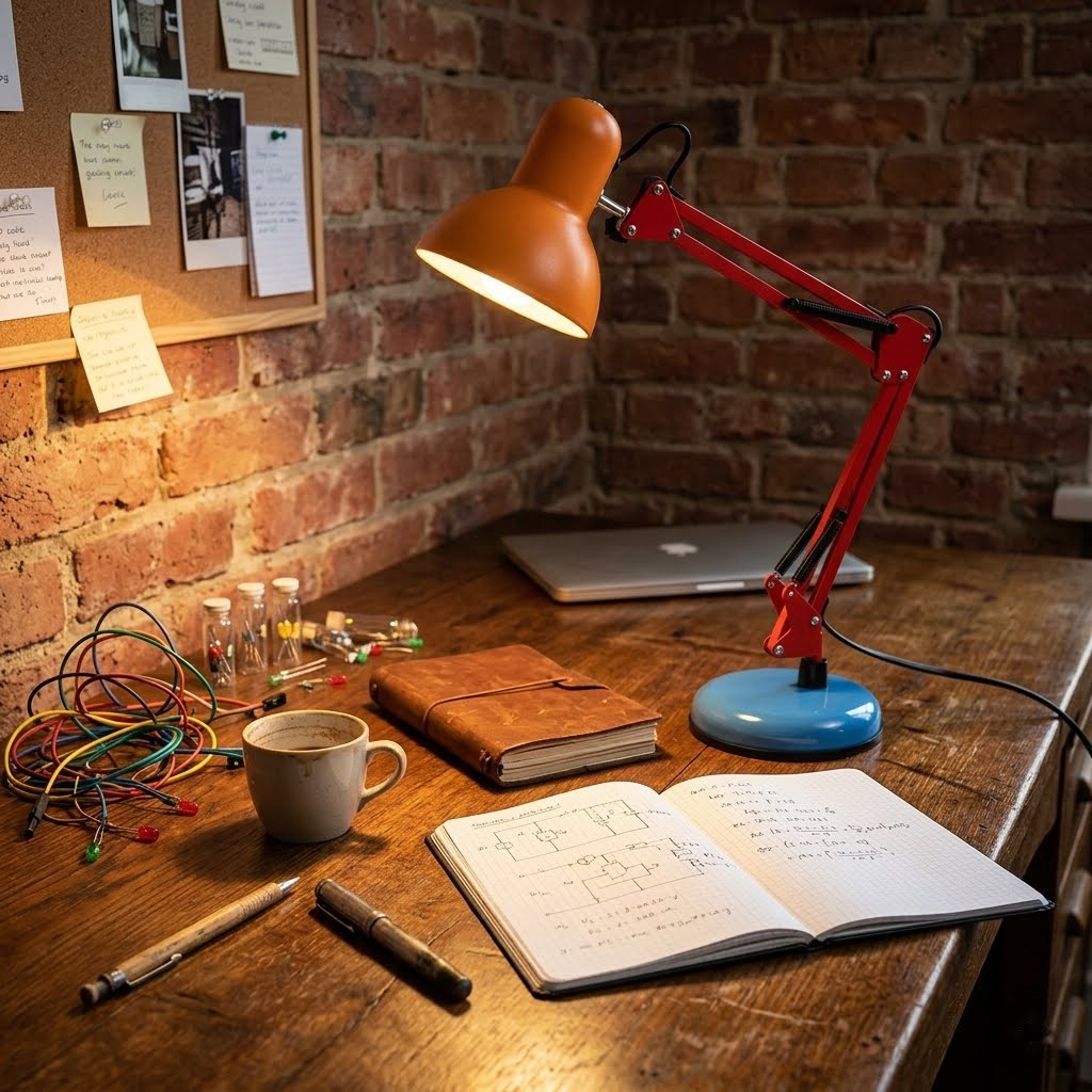 Lampa Biurkowa Retro z Regulowanym Ramieniem i Okrągłą Podstawą - 3