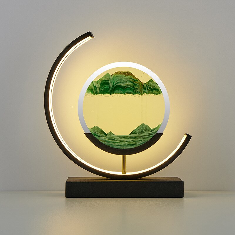 Lampa Dekoracyjna z Ruchomym Piaskiem i Podświetleniem LED - Czarny