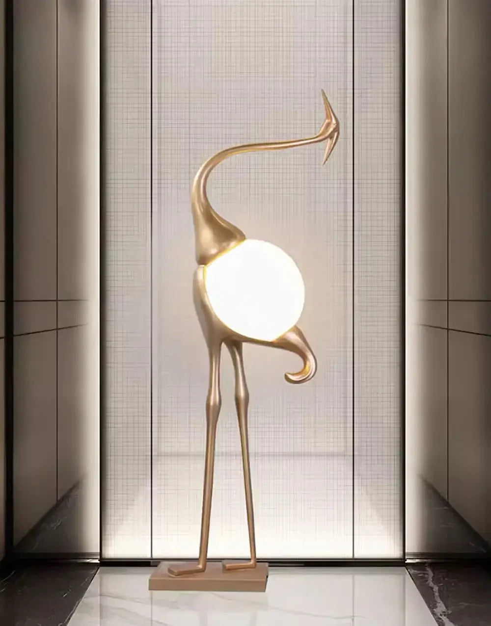 Lampa Podłogowa Art Deco w Kształcie Żurawia ze Szklanym Kloszem - 12