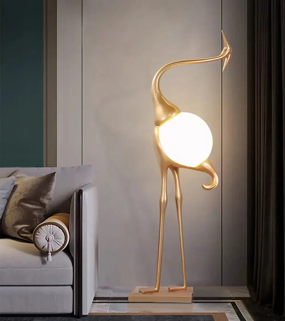 Lampa Podłogowa Art Deco w Kształcie Żurawia ze Szklanym Kloszem - 14