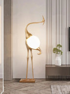 Lampa Podłogowa Art Deco w Kształcie Żurawia ze Szklanym Kloszem - 15