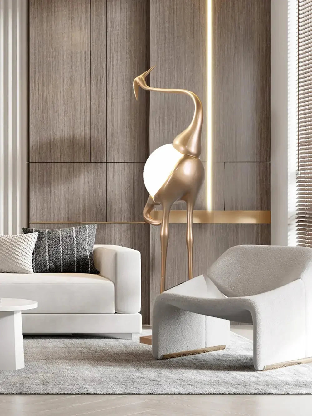 Lampa Podłogowa Art Deco w Kształcie Żurawia ze Szklanym Kloszem - 16
