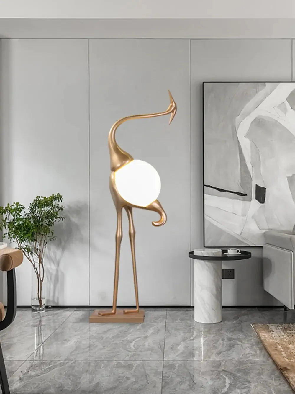 Lampa Podłogowa Art Deco w Kształcie Żurawia ze Szklanym Kloszem - 17