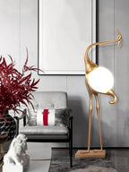 Lampa Podłogowa Art Deco w Kształcie Żurawia ze Szklanym Kloszem - 18