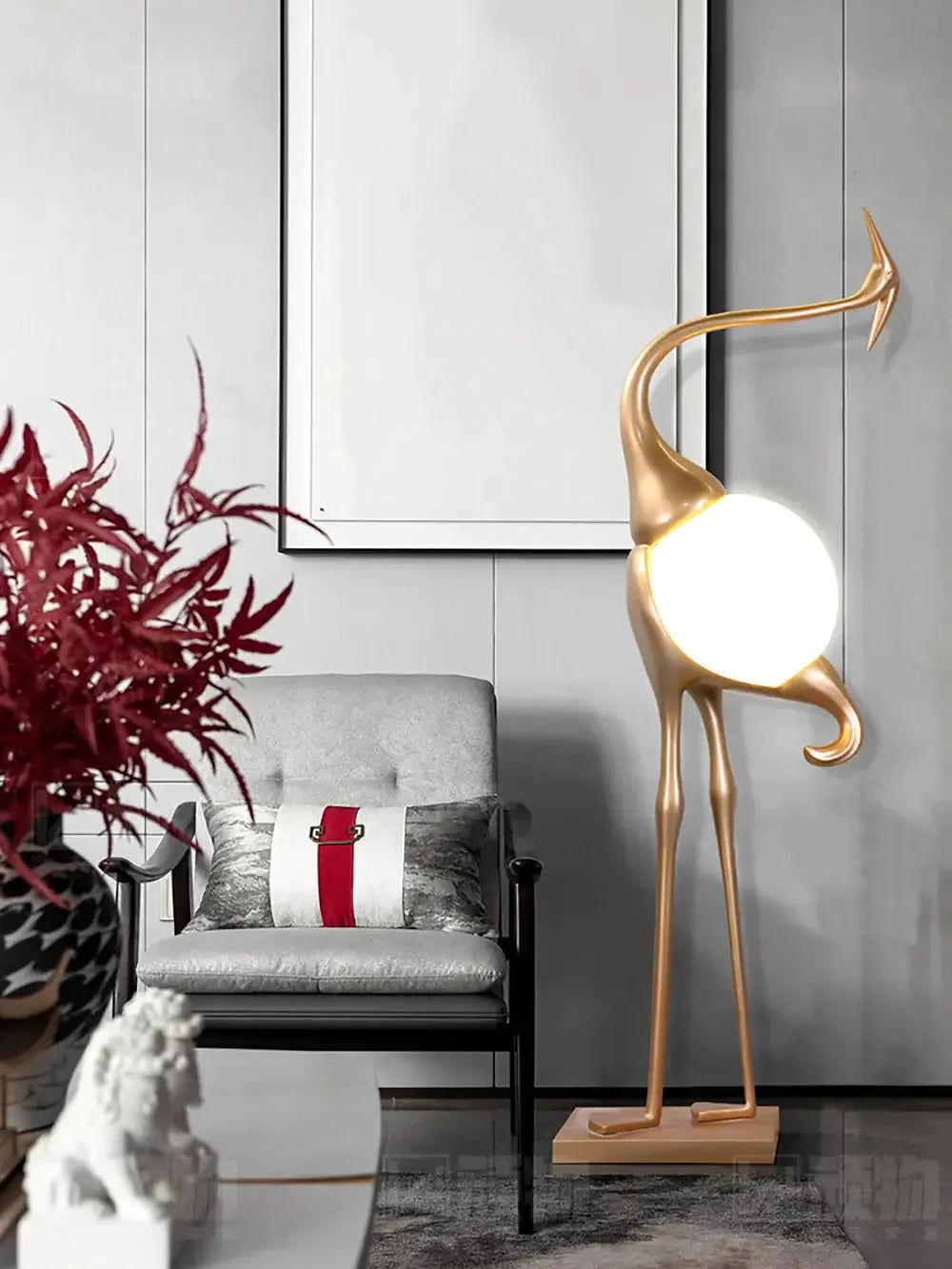 Lampa Podłogowa Art Deco w Kształcie Żurawia ze Szklanym Kloszem - 18