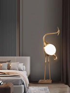 Lampa Podłogowa Art Deco w Kształcie Żurawia ze Szklanym Kloszem - 19
