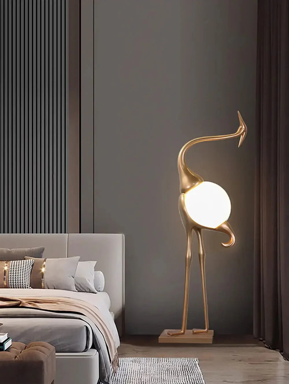Lampa Podłogowa Art Deco w Kształcie Żurawia ze Szklanym Kloszem - 19
