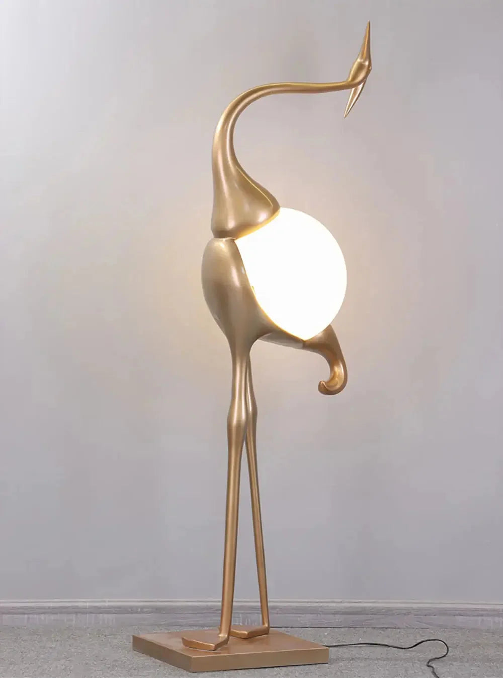 Lampa Podłogowa Art Deco w Kształcie Żurawia ze Szklanym Kloszem - 20