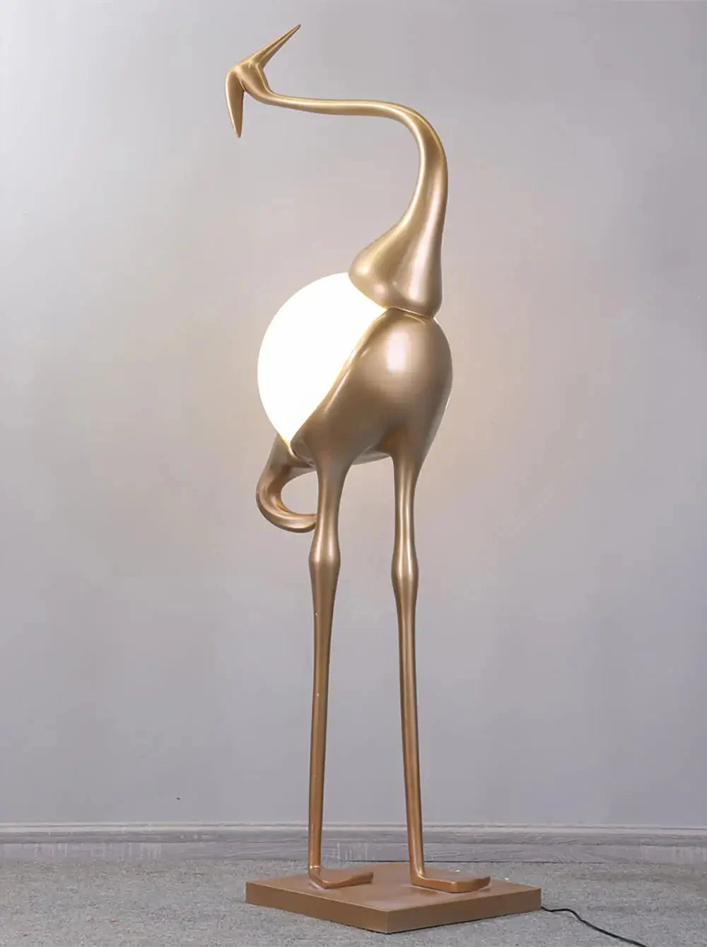 Lampa Podłogowa Art Deco w Kształcie Żurawia ze Szklanym Kloszem - 21