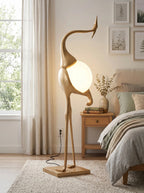 Lampa Podłogowa Art Deco w Kształcie Żurawia ze Szklanym Kloszem