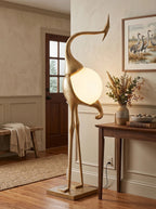Lampa Podłogowa Art Deco w Kształcie Żurawia ze Szklanym Kloszem - 4