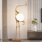 Lampa Podłogowa Art Deco w Kształcie Żurawia ze Szklanym Kloszem - 8