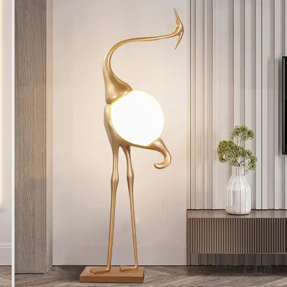 Lampa Podłogowa Art Deco w Kształcie Żurawia ze Szklanym Kloszem - 8
