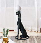 Lampa Podłogowa Art Deco z Figurą Pantery i Kloszem Kulistym - 15
