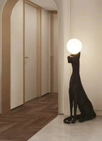 Lampa Podłogowa Art Deco z Figurą Pantery i Kloszem Kulistym - 16